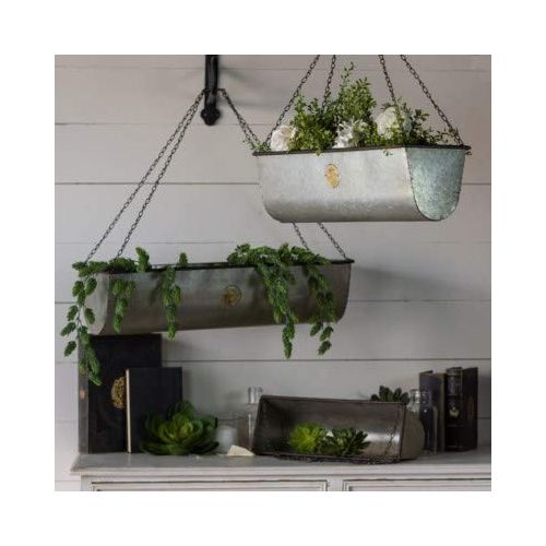  American Mercantile Metal Hanging Planter Set of 3 Assorted Sized Galvanized Garden Baskets with Hanging Chains