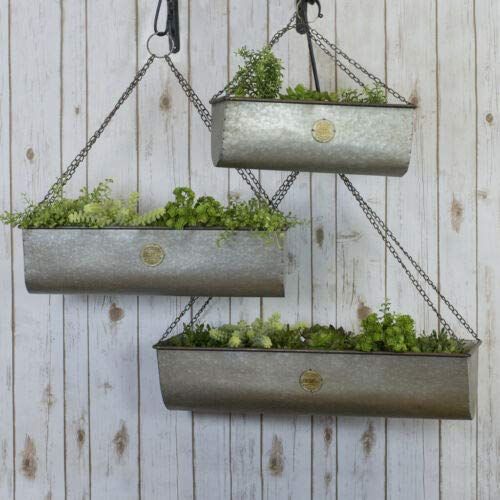  American Mercantile Metal Hanging Planter Set of 3 Assorted Sized Galvanized Garden Baskets with Hanging Chains