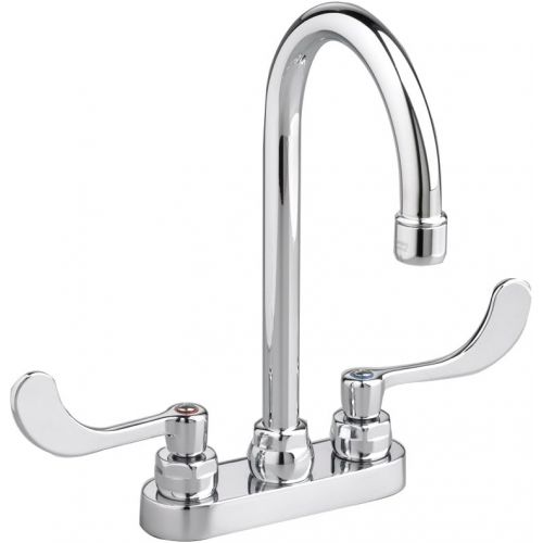  American Standard 7502.175.002 Monterrey Centerset 0.5 Gpm Lavatory Faucet with Gooseneck Spout, VR Wrist Blade Handles and Grid Drain, Polished Chrome