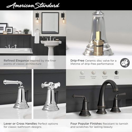  American Standard 7052827.013 Delancey Widespread Bathroom Faucet with Cross Handles, Polished Nickel