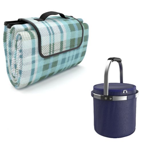  American Summertime Premium Picnic Set Bundle | Quality Picnic Blanket and Picnic Basket Cooler | Great for Picnics and The Beach | Individual Storage Bags/Backpacks Included |