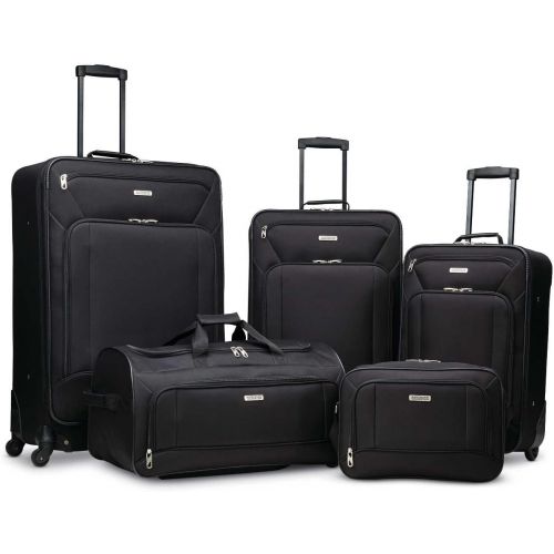  American Tourister Fieldbrook XLT Softside Upright Luggage, Black, 5-Piece Set (BB/DF/21/25/29)