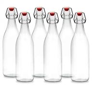 Americanflat 30oz (900ml) Glass Bottle - 6 Pack - Home Brewing Bottles with Easy to Open & Close Seals - Swing Top Bottles with Airtight Lids for Oil, Vinegar, Beverages, Liquor, B