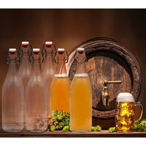  Americanflat 30oz (900ml) Glass Bottle - 6 Pack - Home Brewing Bottles with Easy to Open & Close Seals - Swing Top Bottles with Airtight Lids for Oil, Vinegar, Beverages, Liquor, B