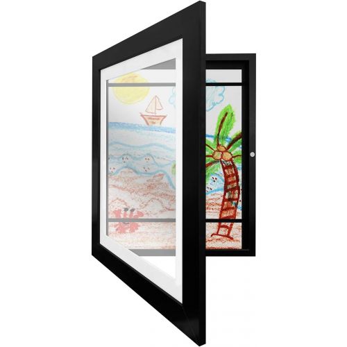  Americanflat Black Kids Artwork Picture Frame | Displays Artwork Sized 8.5x11 with Mat and 10x12.5 Without Mat. Shatter-Resistant Glass. Hanging Hardware Included!