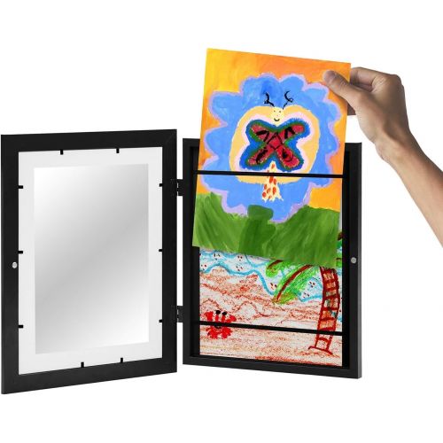  Americanflat Black Kids Artwork Picture Frame | Displays Artwork Sized 8.5x11 with Mat and 10x12.5 Without Mat. Shatter-Resistant Glass. Hanging Hardware Included!