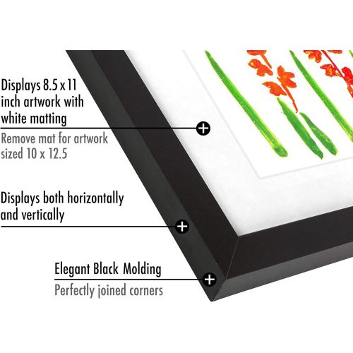  Americanflat Black Kids Artwork Picture Frame | Displays Artwork Sized 8.5x11 with Mat and 10x12.5 Without Mat. Shatter-Resistant Glass. Hanging Hardware Included!