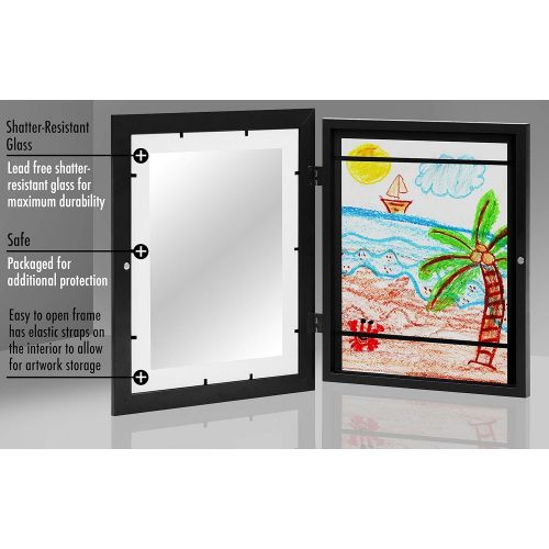  Americanflat Black Kids Artwork Picture Frame | Displays Artwork Sized 8.5x11 with Mat and 10x12.5 Without Mat. Shatter-Resistant Glass. Hanging Hardware Included!