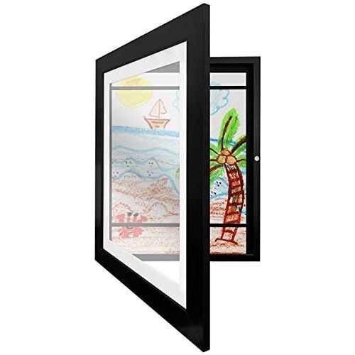  Americanflat Black Kids Artwork Picture Frame | Displays Artwork Sized 8.5x11 with Mat and 10x12.5 Without Mat. Shatter-Resistant Glass. Hanging Hardware Included!