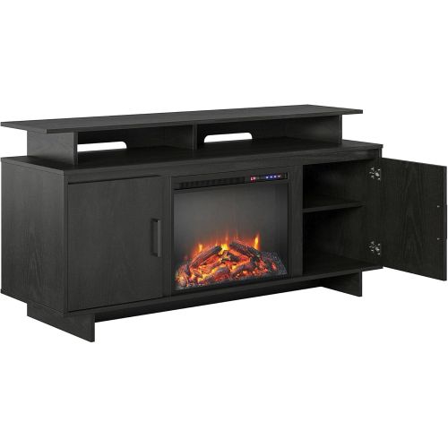  Ameriwood Home Merritt Avenue Electric Fireplace Console with Storage Cabinets for TVs up to 74, Black Oak