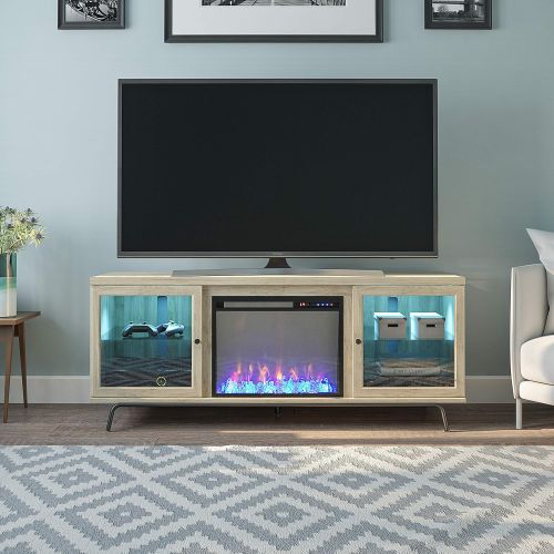  Ameriwood Home Sydney View Fireplace 70, Blonde Oak TV Stand