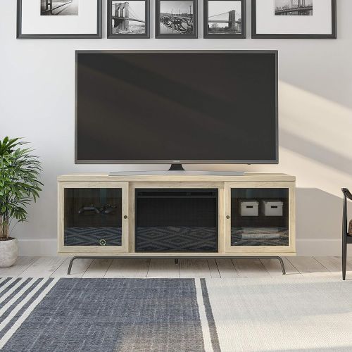  Ameriwood Home Sydney View Fireplace 70, Blonde Oak TV Stand