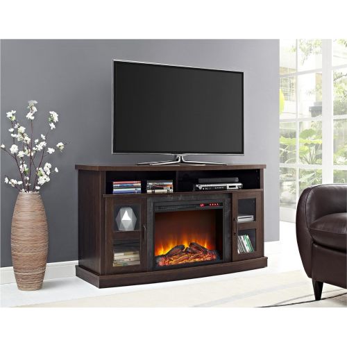  Ameriwood Home Barrow Creek Fireplace Console with Glass Doors for TVs up to 60, Espresso
