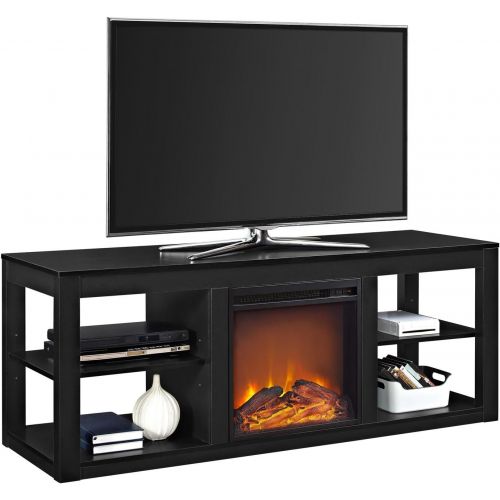  Ameriwood Home Parsons TV Stand with Fireplace, 65, Black
