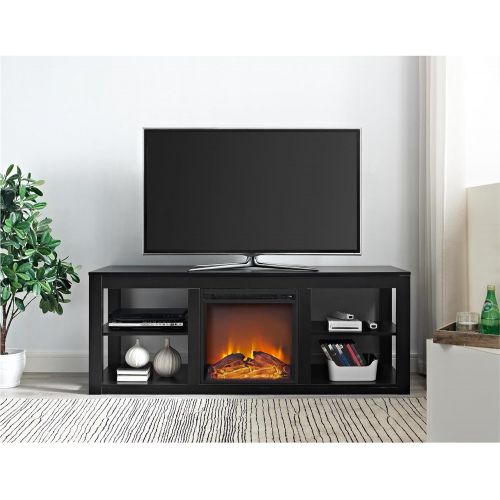  Ameriwood Home Parsons TV Stand with Fireplace, 65, Black