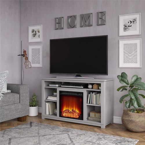  Ameriwood Home Edgewood Fireplace 55, Dove Gray TV Stand