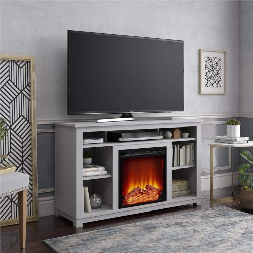  Ameriwood Home Edgewood Fireplace 55, Dove Gray TV Stand