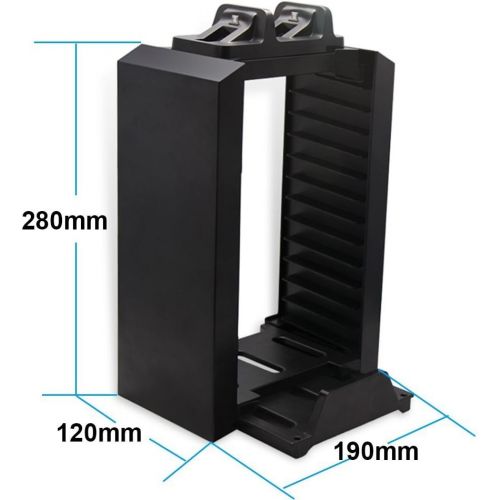  [아마존베스트]Amever-PS4 Storage Tower Holder Stand & Dual Charger Dock for Sony Dualshock 4 Controller/Gamepad Joystick - Playstation 4 Console Controllers Charging Station - Stores 12 Games -