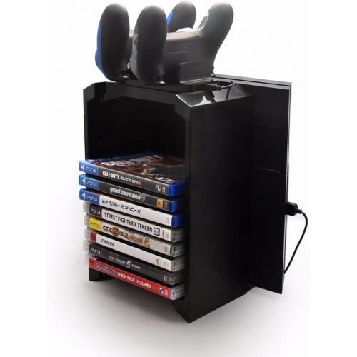  [아마존베스트]Amever-PS4 Storage Tower Holder Stand & Dual Charger Dock for Sony Dualshock 4 Controller/Gamepad Joystick - Playstation 4 Console Controllers Charging Station - Stores 12 Games -
