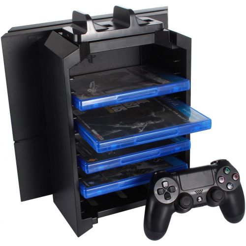  [아마존베스트]Amever-PS4 Storage Tower Holder Stand & Dual Charger Dock for Sony Dualshock 4 Controller/Gamepad Joystick - Playstation 4 Console Controllers Charging Station - Stores 12 Games -