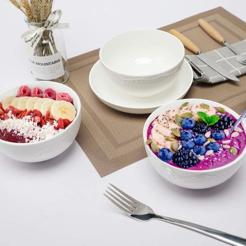  [아마존베스트]AmHomelStore amHomel Embossed Texture Porcelain Round Bowl Set - Durable Porcelain Bowls for Side Dishes, Dessert, Cereal, Ice Cream, Fruit, Dip, 4.5 Inch Diameter, 12 Fluid Ounces - Set of 10,