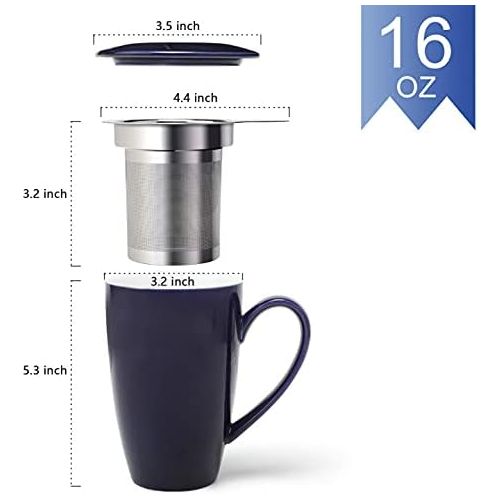  [아마존베스트]AmHomelStore amHomel 2-pack Tea Cup With Infuser and Lid, 15 Oz Tea Strainer Mug for Loose Tea, DarkBlue