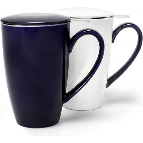  [아마존베스트]AmHomelStore amHomel 2-pack Tea Cup With Infuser and Lid, 15 Oz Tea Strainer Mug for Loose Tea, DarkBlue