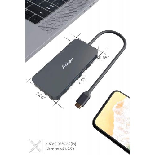  USB C Hub,Amhyker USB Type C Adapter 10 in 1 Ultra Slim Aluminum Gigabit Ethernet,Type C 2 USB 3.0...