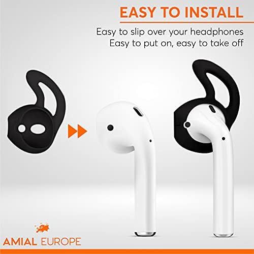  [아마존베스트]Amial Europe - Earhook Eartips with Wings, Compatible with AirPods EarPods Headphones [4 Pairs] Headset, Non-Slip Silicone Soft Earcups (Black)