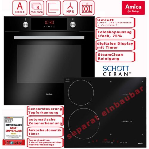  [아마존베스트]Amica Schott Ceran, self-contained oven set, induction hob, 60 cm, convection flex zone slider control, pot detection, AutoBridge Zone Stop & Go