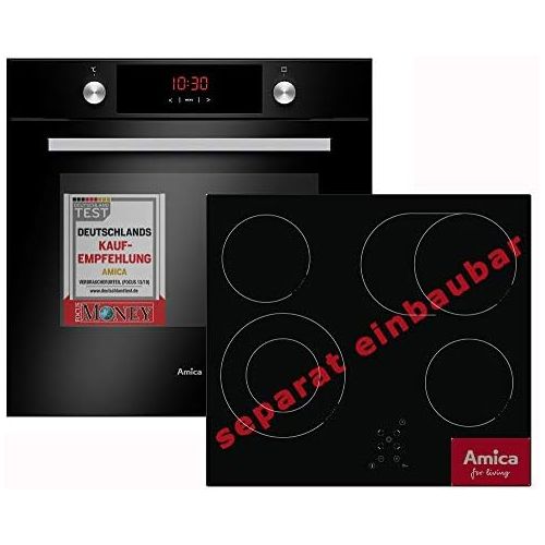  [아마존베스트]Amica Self-sufficient Oven Set Glass Ceramic Hob 60 cm Recirculation Telescopic Pull-Out Roasting Dish Zone Two Circuit Zone Frameless XXL Large Oven