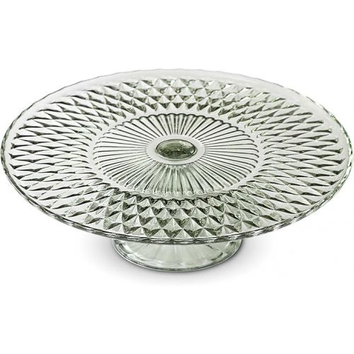  Amici Home Rochester Footed Glass Cake Stand | Round Vintage Style Cake Plate | Serving Platter for Cupcakes, Cookies, Birthday Cake | Dessert Display Stand for Parties, Weddings, and Gift (Green)