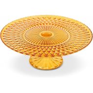 Amici Home Rochester Footed Glass Cake Stand | Round Vintage Style Cake Plate | Serving Platter for Cupcakes, Cookies | Dessert Display Stand for Parties, Weddings, and Gift (Amber)