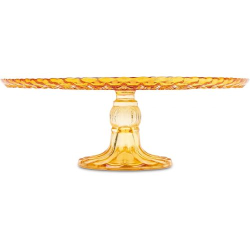  Amici Home Rochester Footed Glass Cake Stand | Round Vintage Style Cake Plate | Serving Platter for Cupcakes, Cookies | Dessert Display Stand for Parties, Weddings, and Gift (Amber)