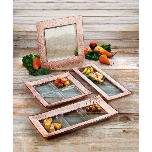  Amici Home, A7CHN012R, Studio Collection 4 Sectioned Serving Platter, Glass Serveware, Rose Gold, 13 Inch Length