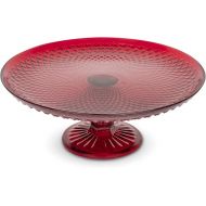 Amici Home Diamond Footed Glass Cake Stand | Round Vintage Style Cake Plate | Serving Platter for Cupcakes, Cookies | Dessert Display Stand for Parties, Weddings, and Gift | 10” D x 3.7” H (Red)