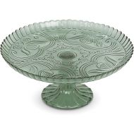 Amici Home Flower Footed Glass Cake Stand | Round Vintage Style Cake Plate | Serving Platter for Cupcakes, Cookies | Dessert Display Stand for Parties, Weddings, and Gift | 10” D x 4” H (Green)