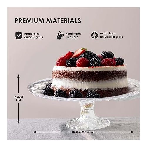  Amici Home Rochester Footed Glass Cake Stand | Round Vintage Style Cake Plate | Serving Platter for Cupcakes, Cookies | Dessert Display Stand for Parties, Weddings, and Gift (Clear Luster)