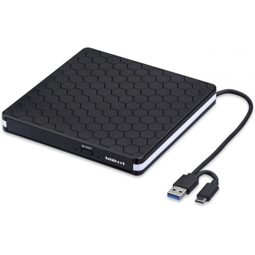  [아마존베스트]External DVD Drive, Amicool USB 3.0 Type-C CD DVD +/-RW Optical Drive USB C Burner Slim CD/DVD ROM Rewriter Writer Reader Portable for PC Laptop Desktop MacBook Mac Windows 7/8.1/1