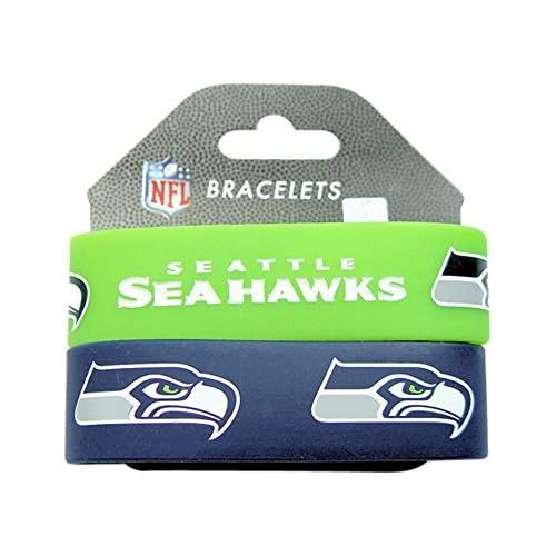  aminco NFL Seattle Seahawks Elastic Rubber Wrist Band (Set of 2), One Size, Multicolor