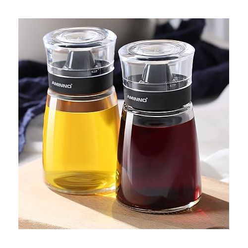  5.5oz Oil and Vinegar Cruets 2 Pack, Glass Oil Dispenser Bottles for Cooking, Leakproof and Drip Free Spouts