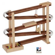 WOOD & METAL MARBLE RACE RUN Amish Handmade Toy Roller Track with Glass Marbles