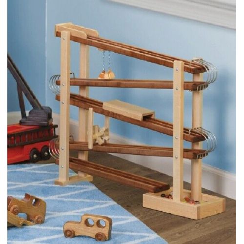  WOOD & METAL MARBLE RACE RUN Amish Handmade Toy Roller Track with Glass Marbles