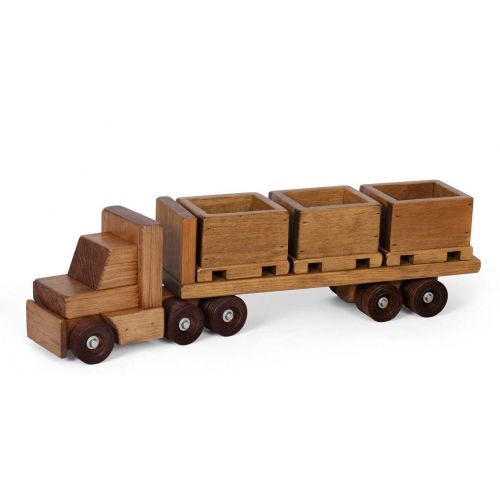  Amish Handmade Flatbed Tractor Trailer Wood SKID TOY TRUCK w Crates Pallets Homeschool Waldorf
