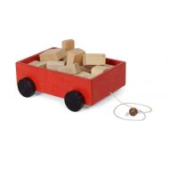 RED WOOD WAGON PULL TOY w BUILDING BLOCK SET Amish Handmade Wooden Toys & Blocks