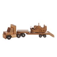 Amish Handmade Wooden Flatbed Low Boy Trailer Truck with Bulldozer USA Handmade Wood Toy