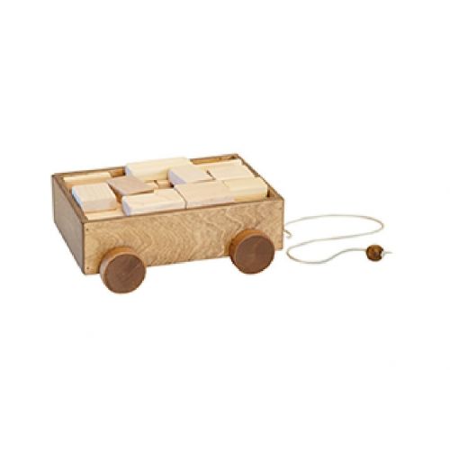  WOOD WAGON PULL TOY w BUILDING BLOCK SET Amish Handmade Wooden Toys & Blocks