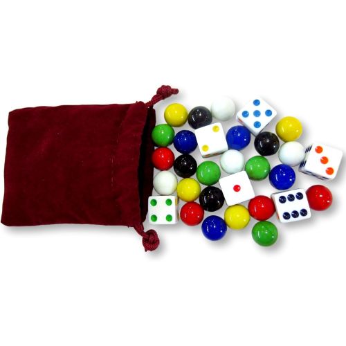  [아마존베스트]AmishToyBox.com Game Bag of 24 Glass Marbles (9/16 Diameter) and 6 Dice for Aggravation Game