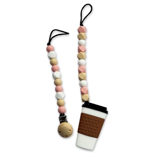  AmishToyBox.com Hand-Made Silicone Teething Relief Baby Toy with Pacifier Holder Clip Set, Coffee Mug Baby Teether