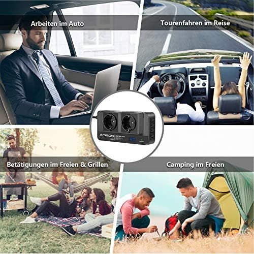  [아마존베스트]-Service-Informationen 200 W Car Inverter, Amison Voltage Converter 12 V to 230 V with Smart Real Time Display LCD, 2 Sockets and 4 USB Car Chargers, Power Inverter for Business Trips and Holidays, Black